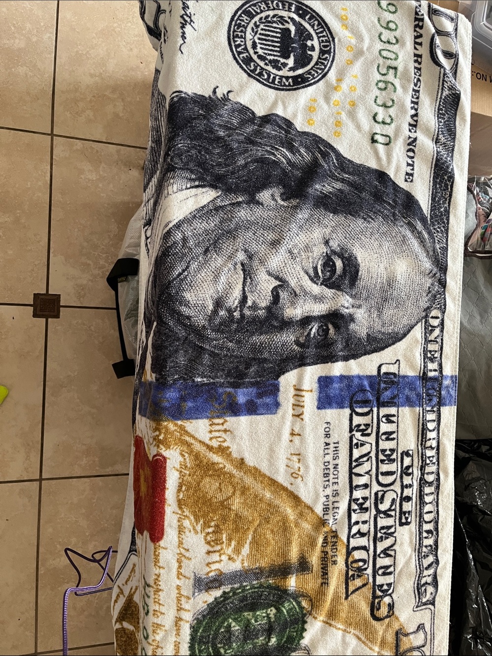 Novelty US Dollar Print Throw Blanket - White, Black, Blue, Gold